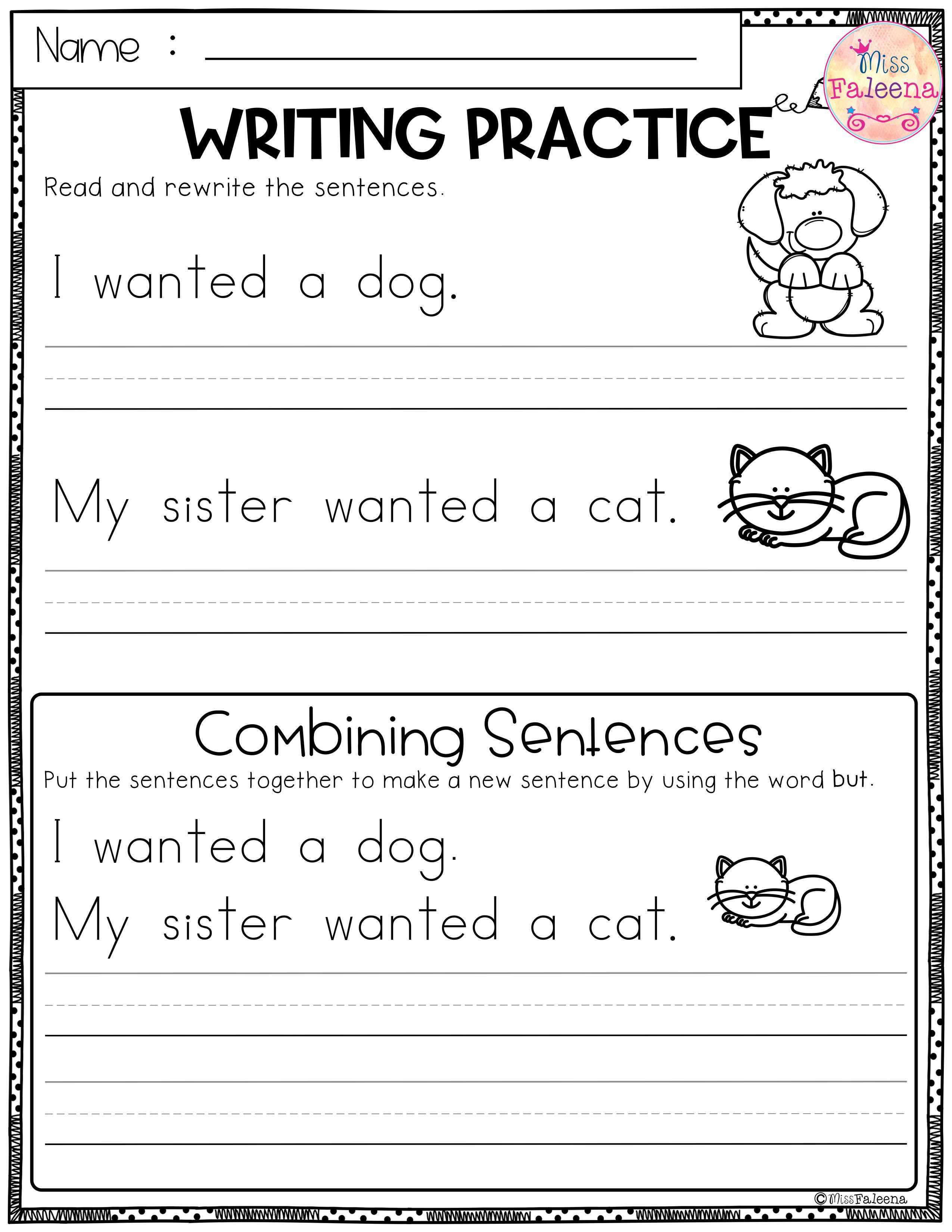 First Grade Sentence Writing Worksheets Free Writing Practice Bining Sentences