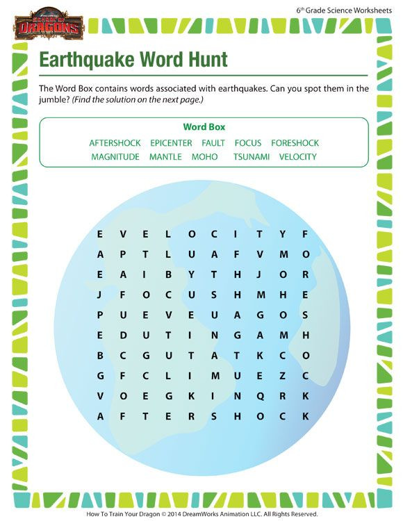 Free 6th Grade Science Worksheets Earthquake Word Hunt Free 6th Grade Science Worksheet
