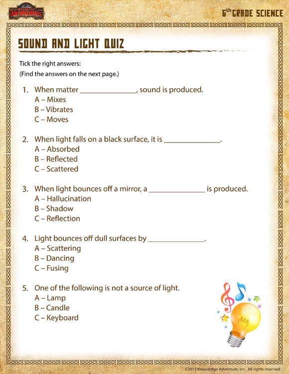 Free 6th Grade Science Worksheets sound and Light Quiz View – 6th Grade Science Worksheets – sod