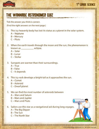 Free 7th Grade Science Worksheets the Wannabe astronomer Quiz Printable 7th Grade Science
