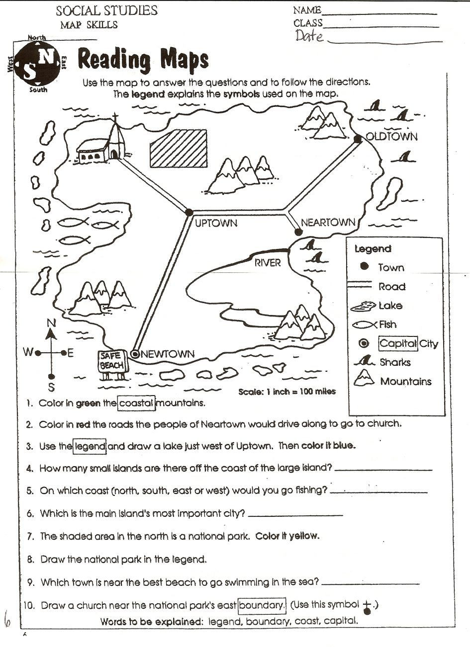 Grade 7 social Studies Worksheets Reading A Map Worksheet Esl Awesome Kindergarten Map