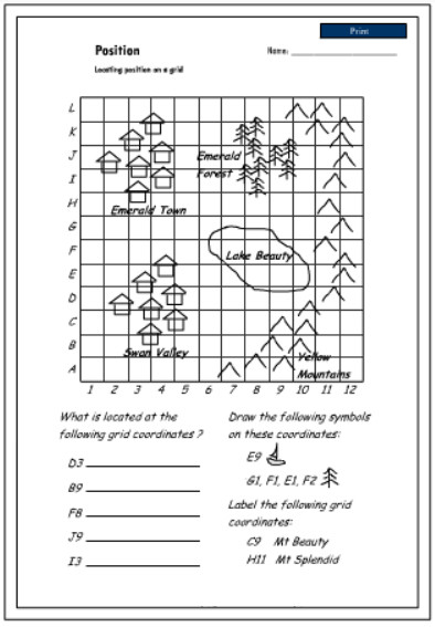 Grid Map Worksheets Grade 2 Locating Position On A Grid Using Coordinates Studyladder