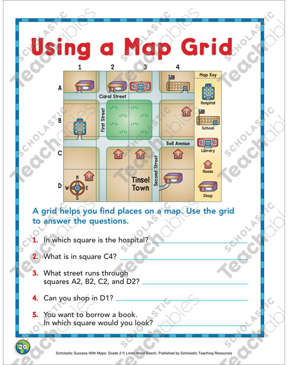Grid Map Worksheets Grade 2 Using A Map Grid Grade 2 Map Skills