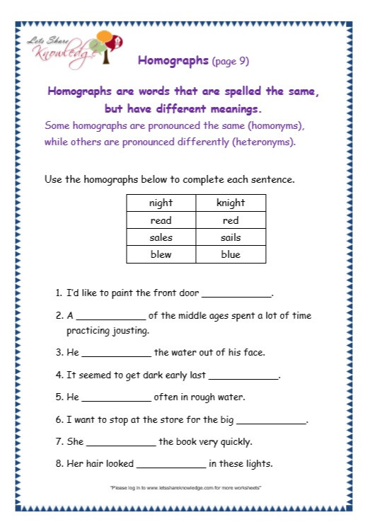 Homograph Worksheet 5th Grade Grade 3 Grammar topic 25 Homographs Worksheets Lets