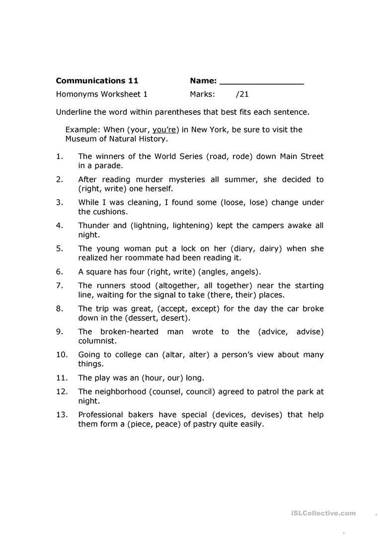 Homograph Worksheet 5th Grade Homonyms