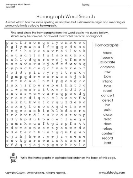 Homograph Worksheets 5th Grade Homograph Word Search Puzzle