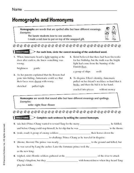 Homograph Worksheets 5th Grade Homographs and Homonyms Worksheet for 5th 8th Grade