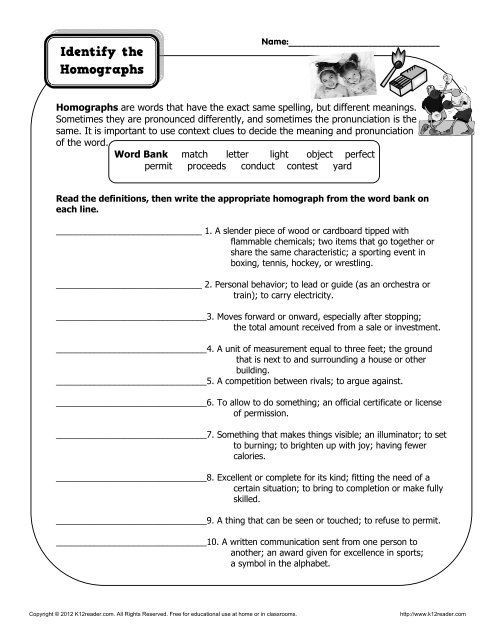 Homograph Worksheets 5th Grade Homographs Worksheets