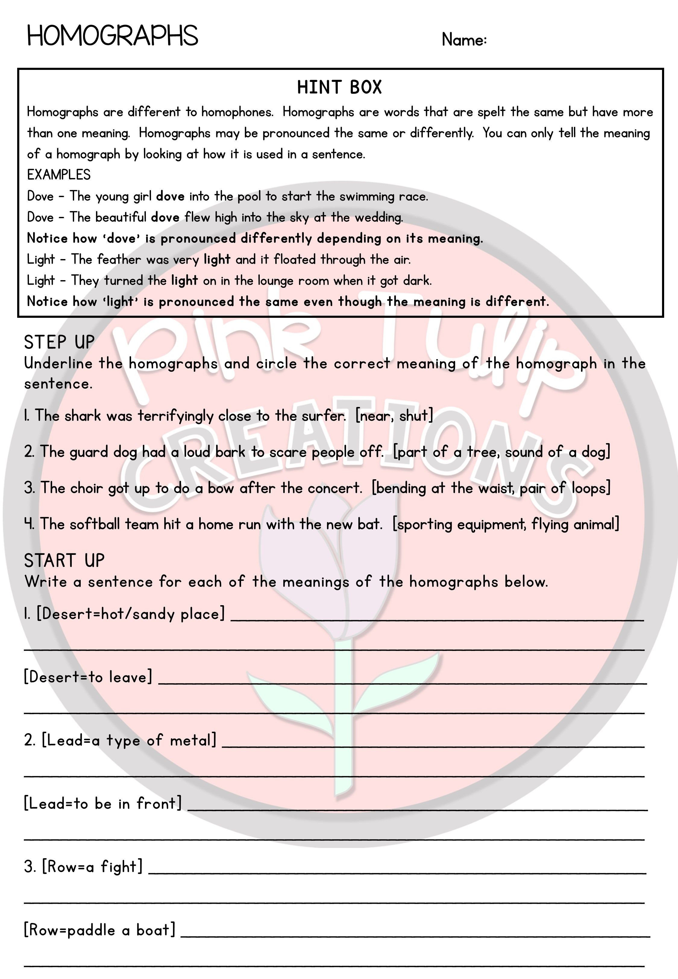 Homographs Worksheet 3rd Grade Grammar Worksheet Pack