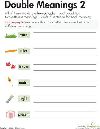 Homographs Worksheet 3rd Grade Homographs Double Meanings 2