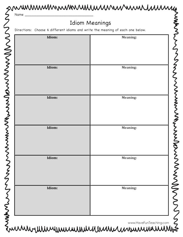 Idiom Worksheets for 2nd Grade Idiom Meanings Worksheet