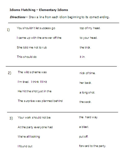 Idiom Worksheets for 2nd Grade Idioms – Word Lists Worksheets Activities and More