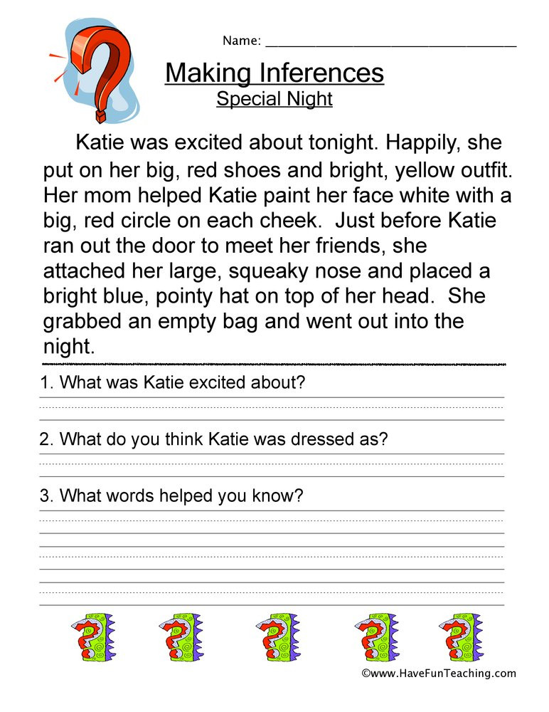 Inferencing Worksheets 4th Grade Making Inferences Special Night Worksheet