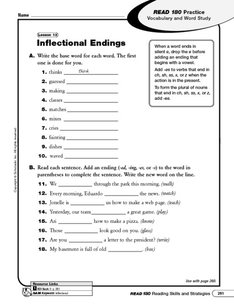 Inflectional Endings Worksheets 2nd Grade Inflectional Endings Worksheet for 5th 7th Grade