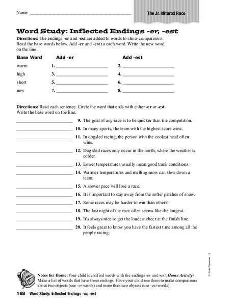 Inflectional Endings Worksheets 2nd Grade Word Study Inflected Endings Er Est Worksheet for 2nd