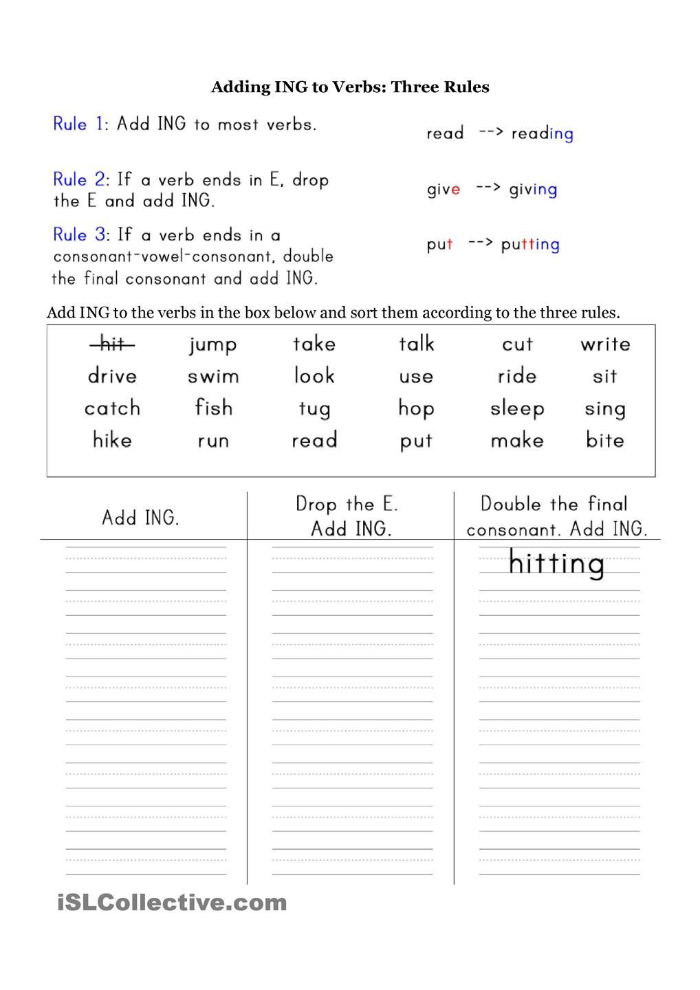 Ing Worksheets Grade 1 Add Ing to the Verbs