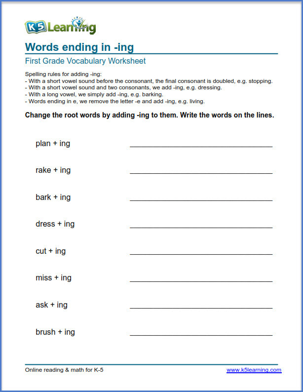 Ing Worksheets Grade 1 First Grade Vocabulary Worksheets – Printable and organized