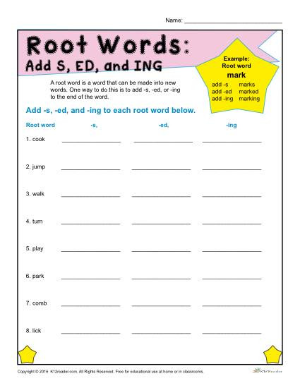Ing Worksheets Grade 1 Printable Root Words Worksheets