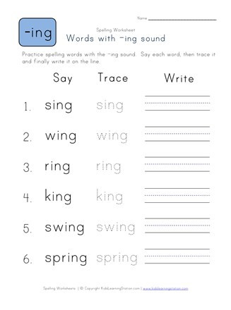 Ing Worksheets Grade 1 Say Trace and Write Ing Words
