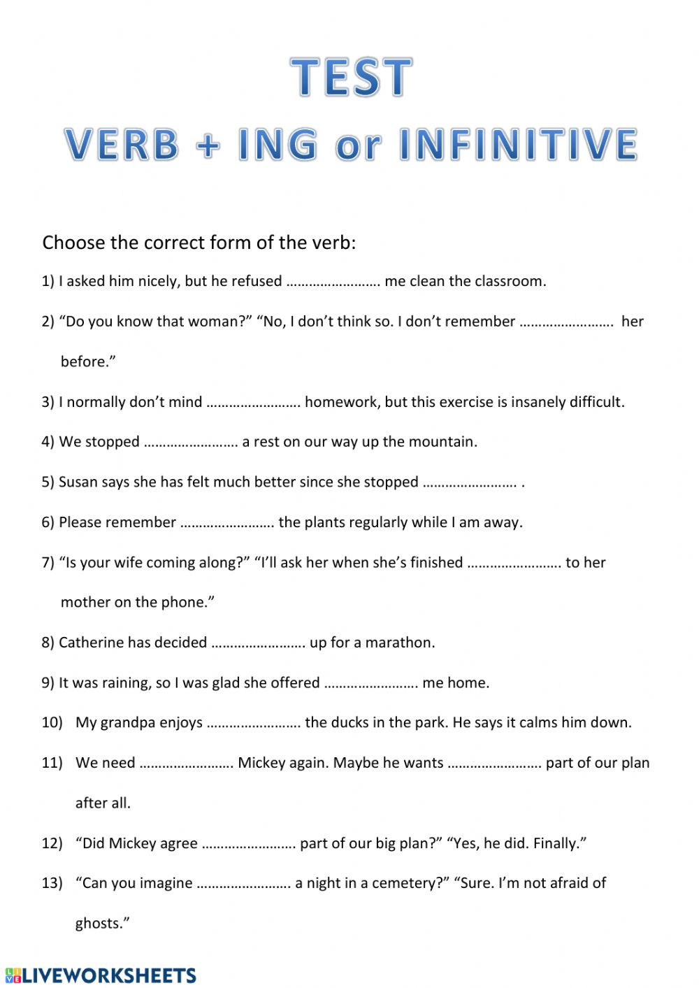 Ing Worksheets Grade 1 Verb Ing or Infinitive Verbs Taking Ing form or