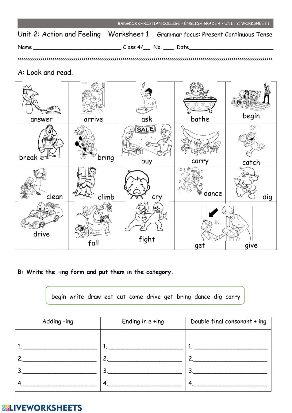 Ing Worksheets Grade 1 Ws 1 Unit 2 Interactive Worksheet
