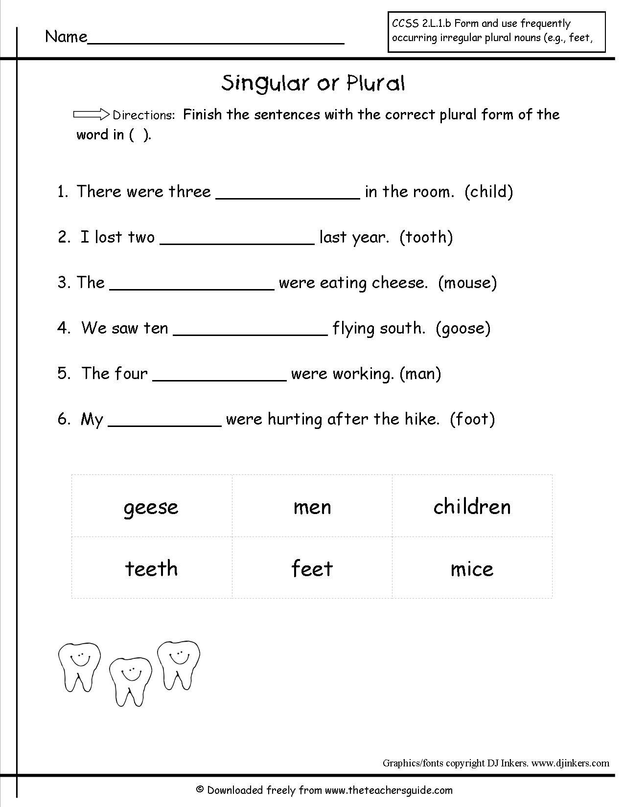 Irregularly Spelled Words 2nd Grade Irregular Plural Nouns Worksheet