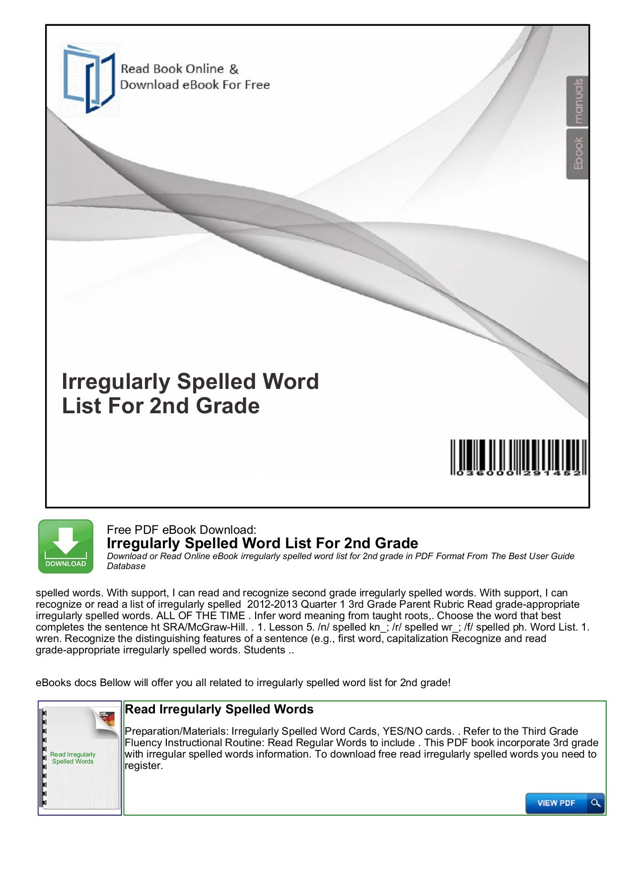 Irregularly Spelled Words 2nd Grade Irregularly Spelled Word List for 2nd Grade Pages 1 7