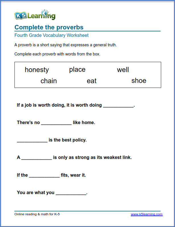 K5 Learning Math Grade 4 Grade 4 Vocabulary Worksheets – Printable and organized by