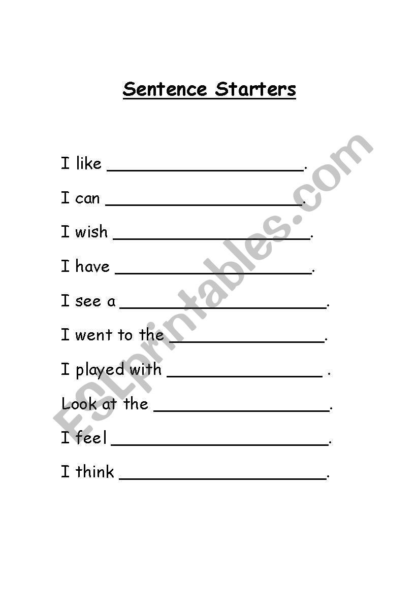 Kindergarten Sentence Starters English Worksheets Sentence Starters
