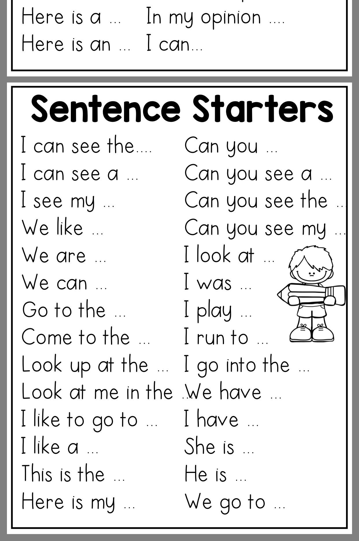 20 Kindergarten Sentence Starters Desalas Template