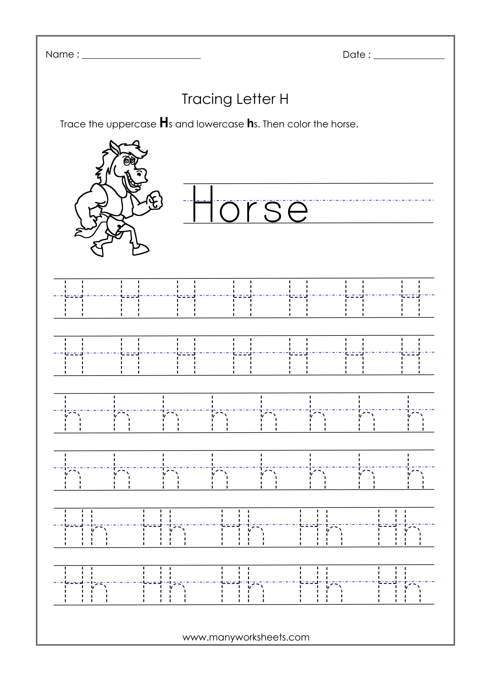 Letter H Tracing Worksheets Preschool Letter H Worksheets for Kindergarten – Trace Dotted Letters