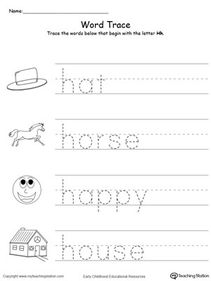 Letter H Tracing Worksheets Preschool Trace Words that Begin with Letter sound H