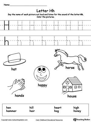 Letter H Worksheets Preschool Words Starting with Letter H