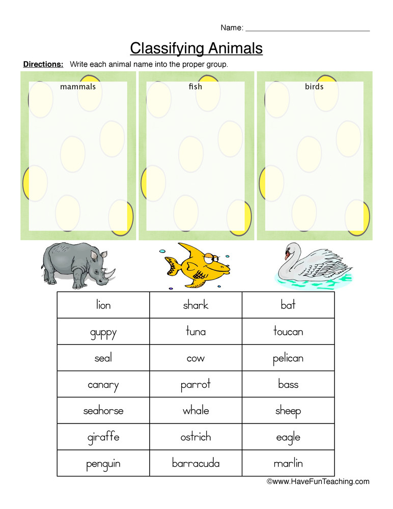 Mammals Worksheet First Grade Mammals Fish or Birds Classifying Animals Worksheet