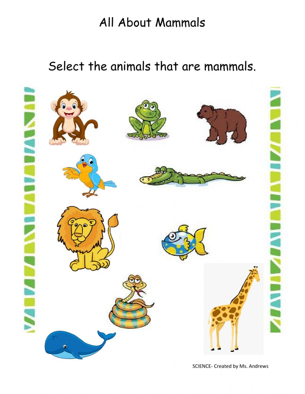 Mammals Worksheets for 2nd Grade Mammals Interactive Worksheet