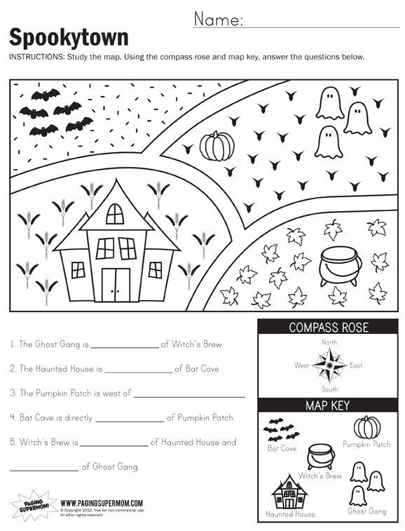 Map Worksheets for 2nd Grade Spookytown Map Worksheet
