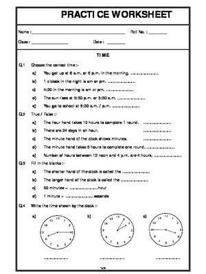Measurement Worksheet Grade 3 Time