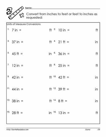 Measurement Worksheets 5th Grade Feet and Inches Worksheets