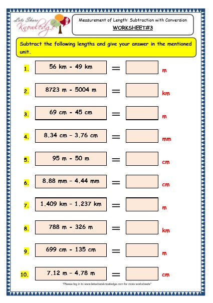 Measurement Worksheets Grade 3 Grade 3 Maths Worksheets 11 5 Measurement Of Length