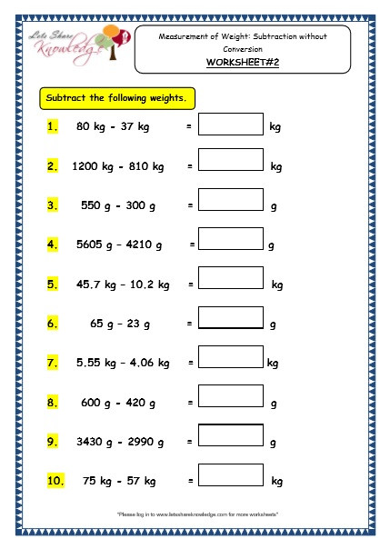 Measurement Worksheets Grade 3 Grade 3 Maths Worksheets 12 4 Measurement Of Weight