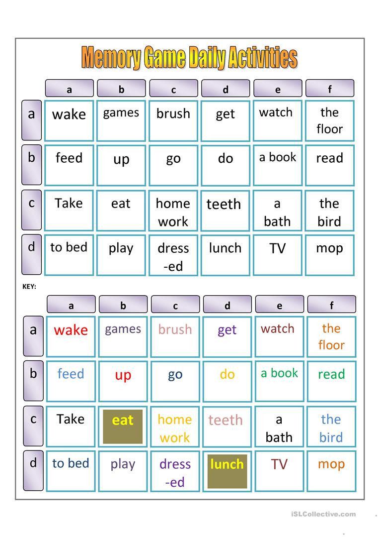 Memory Exercises for Adults Printable Memory Game for Daily Activities English Esl Worksheets