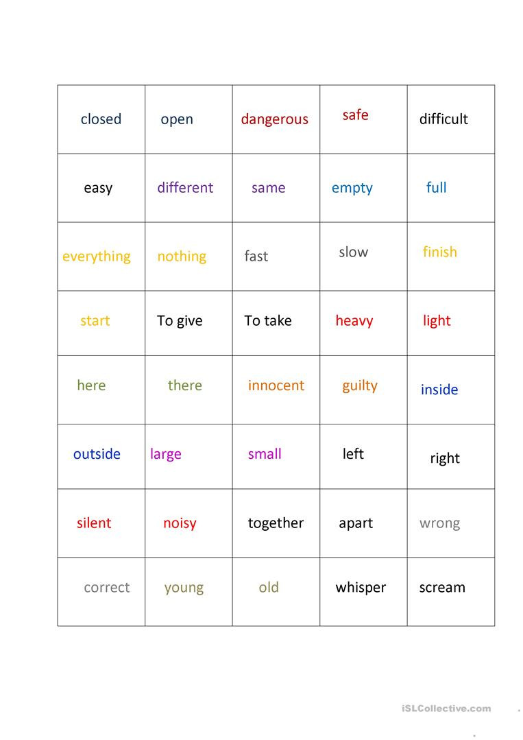 Memory Exercises for Adults Printable Opposites Memory Game English Esl Worksheets for Distance