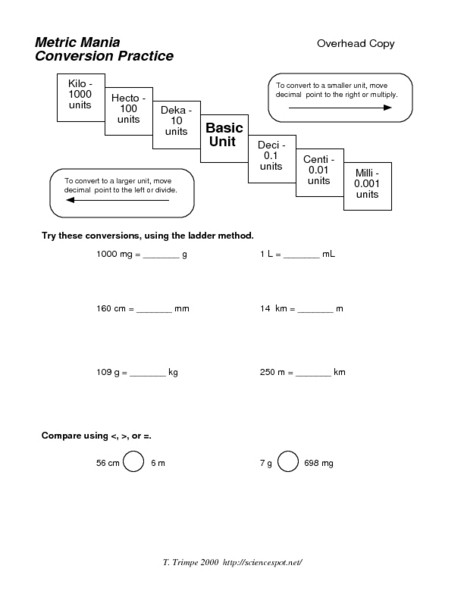 Metric Conversion Worksheets 5th Grade Metric Mania Conversion Practice Worksheet for 10th 12th