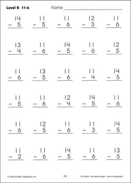 Minute Math Worksheets 1st Grade E Minute Math Worksheets for First Graders
