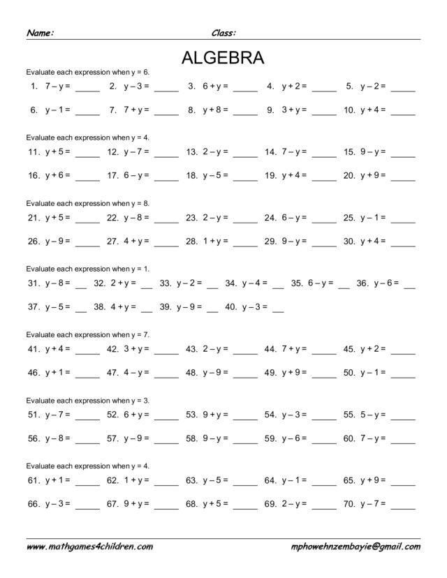 Numerical Expressions Worksheets 6th Grade Algebra Evaluate Each Expression Worksheet for 6th 8th