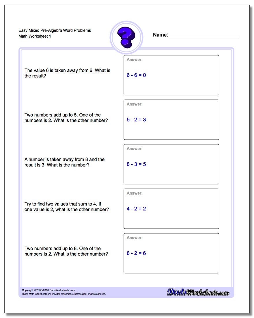Numerical Expressions Worksheets 6th Grade Pre Algebra Word Problems
