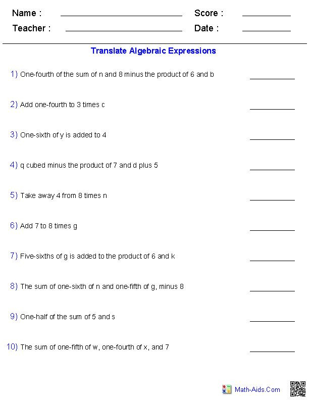 Numerical Expressions Worksheets 6th Grade Pre Algebra Worksheets