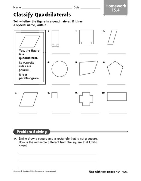 Polygon Worksheets 4th Grade Classify Quadrilaterals Homework 15 4 Worksheet for 3rd
