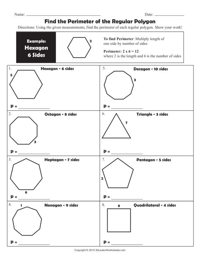 Polygon Worksheets 4th Grade Find the Perimeter Of the Regular Polygon Worksheet for 4th