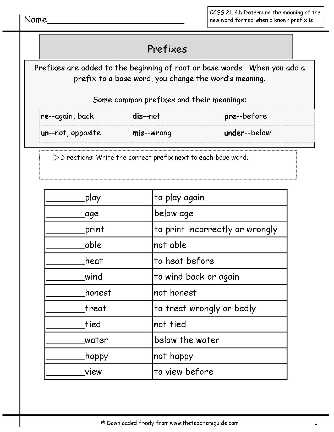Prefix Worksheet 4th Grade Free Prefixes and Suffixes Worksheets From the Teacher S Guide